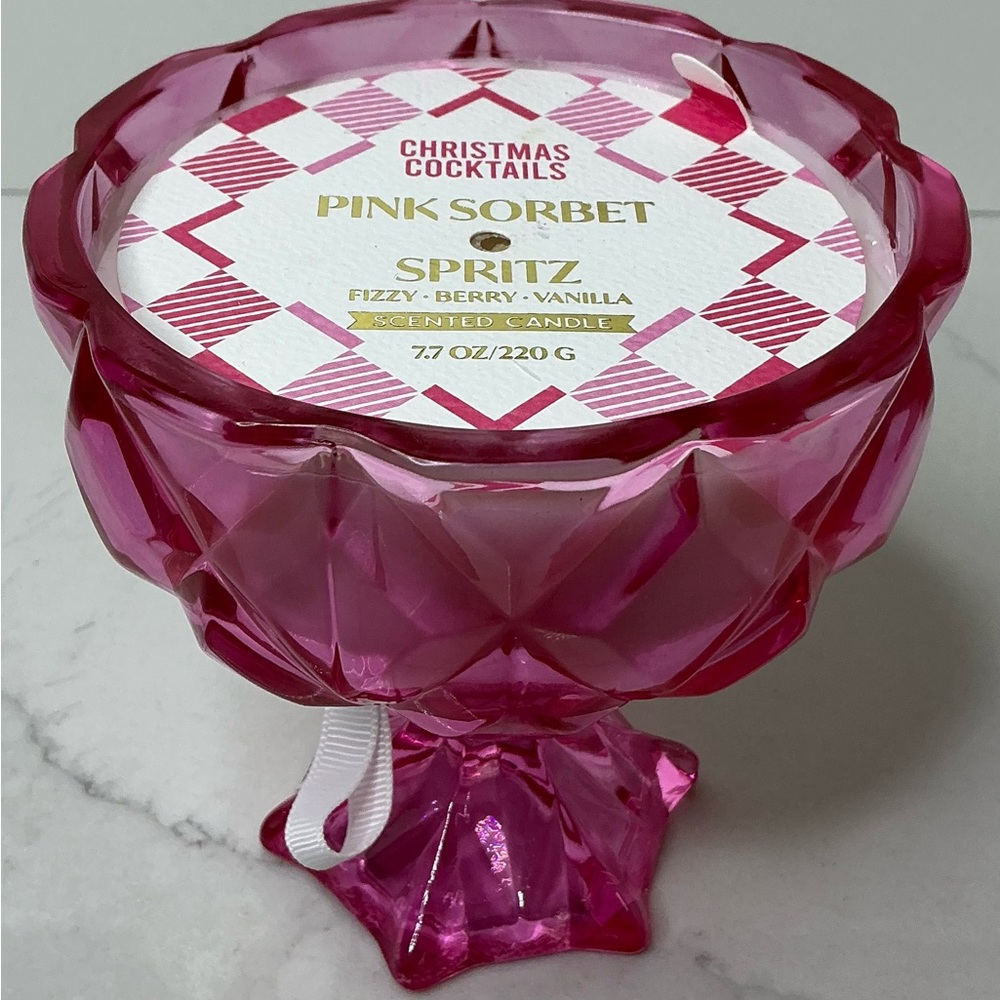 Kirkland’s Candle Christmas Cocktails PINK SORBET 7.7oz  Glass Pink Containernew